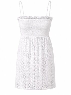 Moda International White Eyelet Smocked Mini Sundress